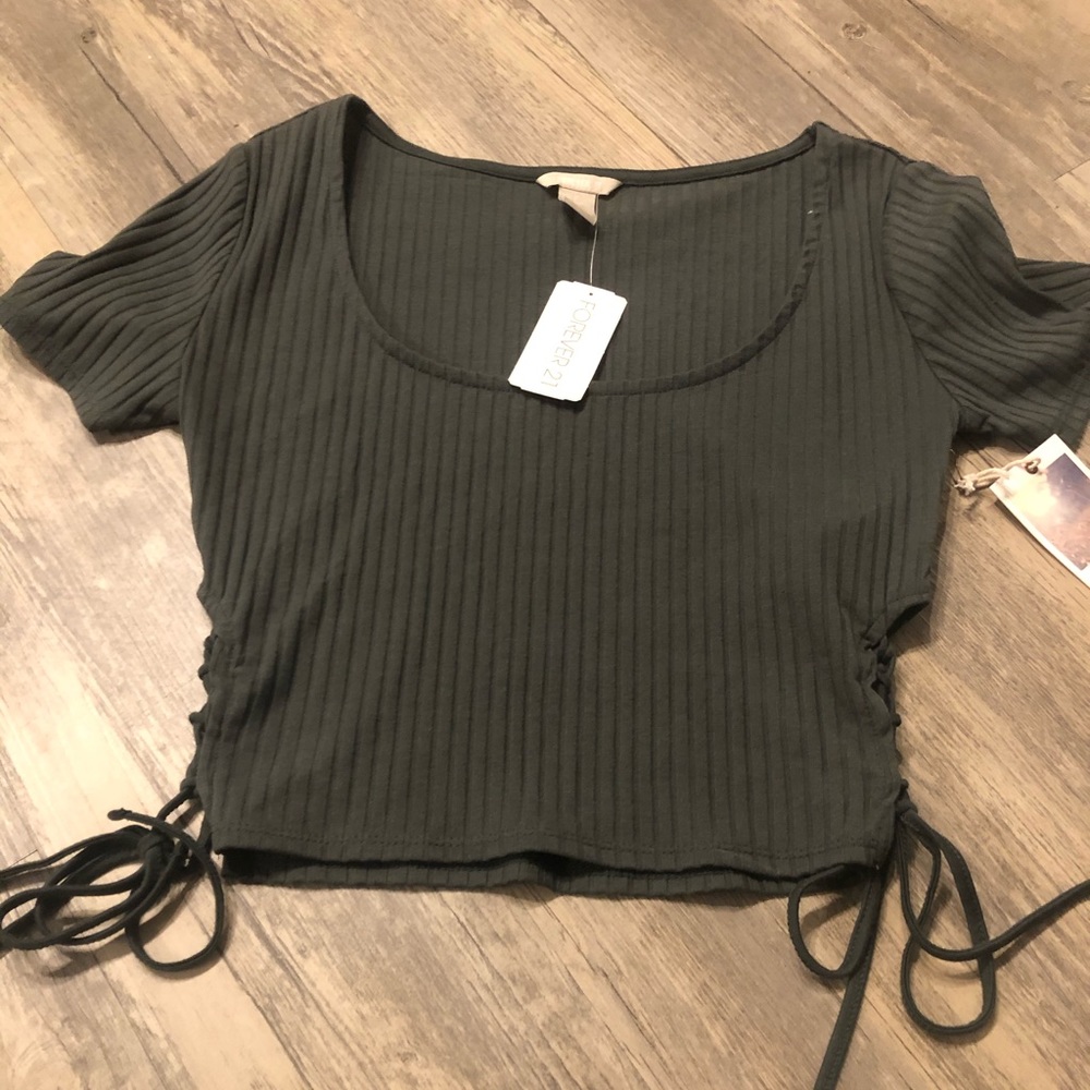 Green lace up crop top